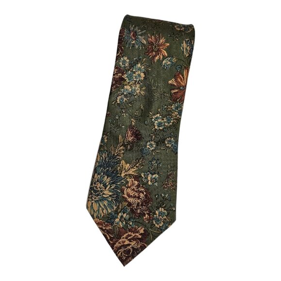 BALENCIAGA Men's 100% Silk Necktie LUXURY Tie Green Floral Leaf W:3.7" EUC - Picture 1 of 3